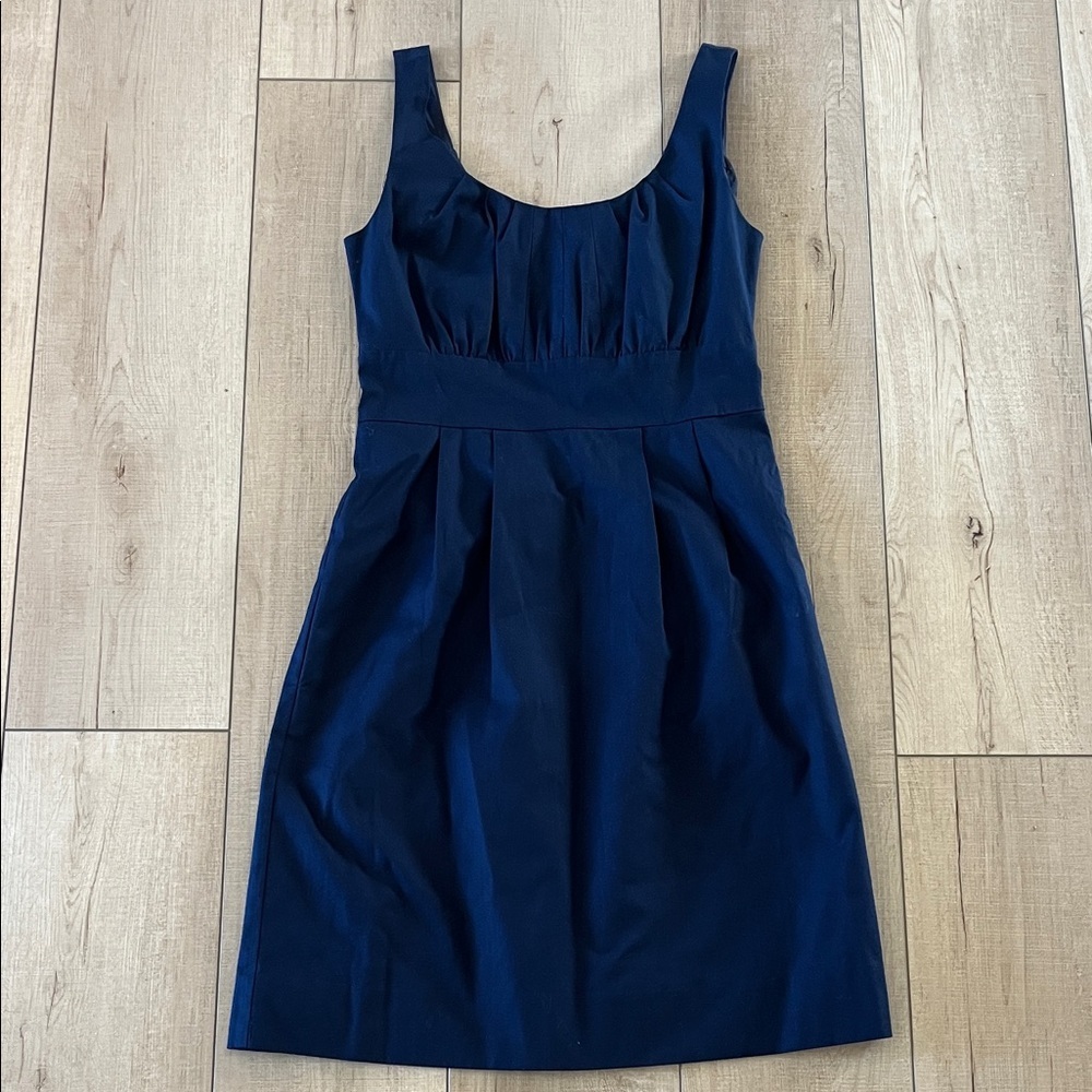 J. Crew Navy Pleated Scoop-Neck Midi Dress